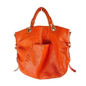 KENAR Pebbled Grained Leather Tote Satchel bag Double Handle -NO STRAP- Orange